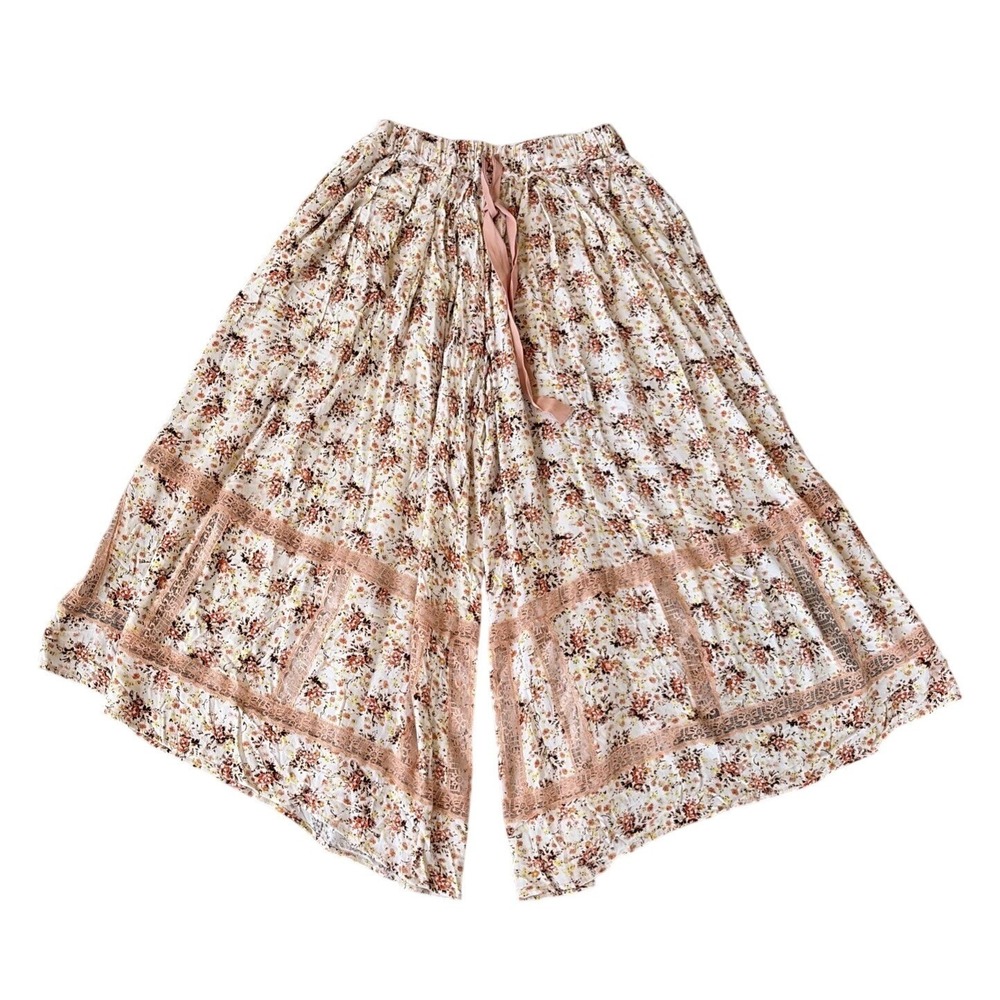 Free People Wide Leg Lounge Pants Size XS Peach Floral Lace Trim